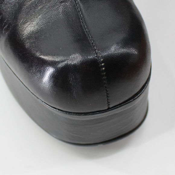 VTG 90s Luichiny Platform Boots Black Leather Mid-calf Spool Heel Round  37/7.5 - Picture 16 of 16